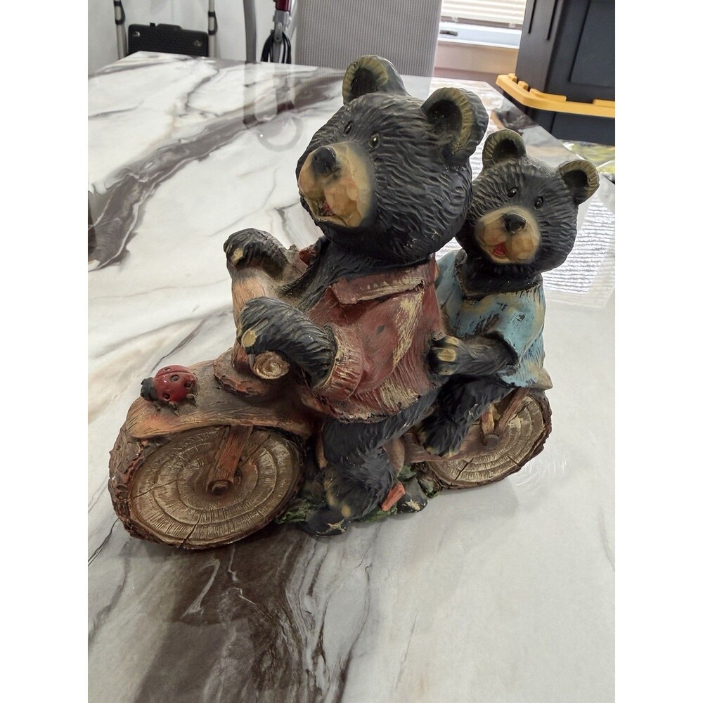 Bears Riding Motorcycle Vintage Collectible Resin Figurine
